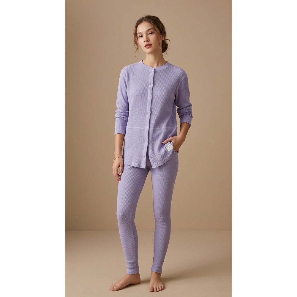 Victoria's Secret Auntentic Country Waffle Knit Pajama Set Women M Lilac Vintage